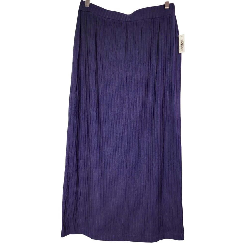 Daily Ritual Women's Wide Ribbed Pencil Maxi Skirt Blue Size Medium